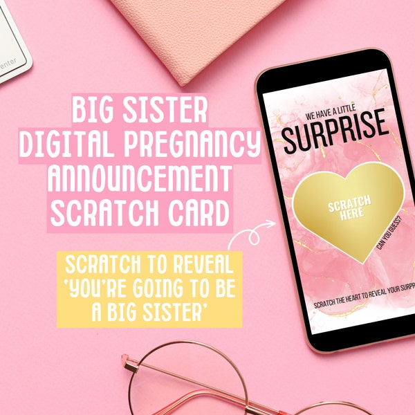 Big Sister Pregnancy Reveal Scratch Off Card - Fun Unique Announcement -  Cute Surprise Baby on the Way - Instant Download