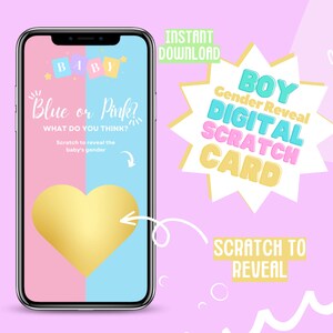 C'est une carte numérique à gratter BOY Gender Reveal - Faire-part surprise - Téléchargement immédiat