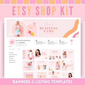 Etsy Shop Kit - Süßes Pfirsich Candy Store Branding - Pastellfarbene Cover Banner, Vorlagen und Symbole - In Canva bearbeiten - Digitaler Download