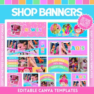 Fun & Bold Shop Banner Template Bundle - Eye-Catching Design for Your Online Store - Colorful and Cute Store Banners - Edit in Canva