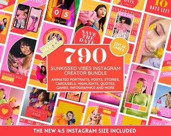 Instagram Template Bundle: Posts, Stories, Carousels, Quotes, Highlight Covers - Bright Colorful Social Media Branding Kit - Sunkissed Vibes