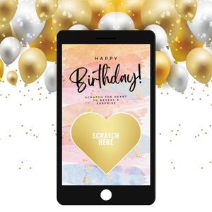 Biglietto digitale da grattare - Rivela il messaggio regalo di compleanno a sorpresa - Personalizzato con il tuo testo
