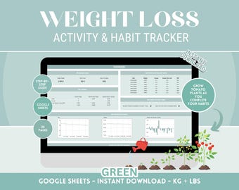 Motivational Weight Loss Tracker: Green Google Sheets Daily