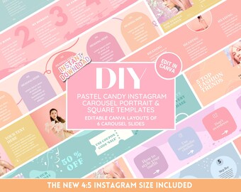 Pastel Instagram Carousel Bundle - Colorful Grid Template, Perfect for Fashion, Boutique, Accessories, Jewelry, Beauty - Pastel Candy Theme