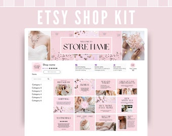 Pink Sparkle Etsy Shop Kit - Cover Banners, Product Listing Templates, Order Receipt Banners and Icons - Feminine Stylish Canva DIY design