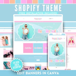 Fun Shopify Theme & Logo Templates - Colorful Danish Dazzle Business Starter Kit - Canva Banners - Easy Website Setup - Boutique Webdesign