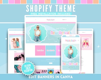 Fun Shopify Theme & Logo Templates - Colorful Danish Dazzle Business Starter Kit - Canva Banners - Easy Website Setup - Boutique Webdesign