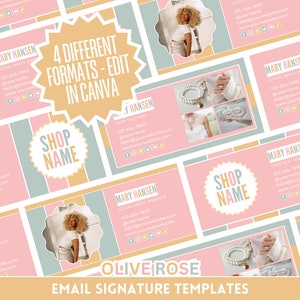 Bundel met pastelkleurige e-mailhandtekeningen: set van 4 bewerkbare e-mailsjablonen, bewerken in canva