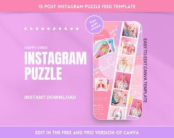 Instagram Puzzle Grid: Seamless Feed for Jewelry, Fashion, Beauty, Coach, Blogger, Small Business Owners - Edit in Canva - Happy Vibes Theme