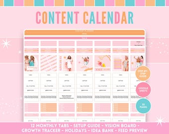 Social Media Content Planner - Organize and Boost Your Instagram Growth - Peach Instagram Calendar for Google Sheets
