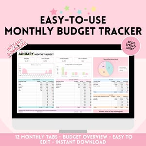 12-Month Budget Spreadsheet Planner: Track Your Income, Expenses, Debt and Savings with EXCEL - Pastel Candy Theme