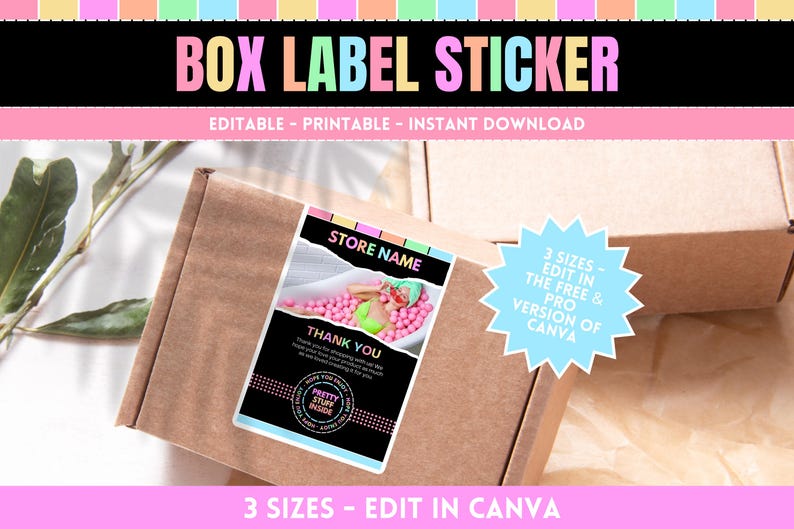 DIY Box Label Sticker Template - Pastel Neon Box Seal Label Template ...