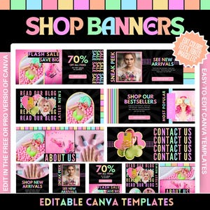 Pastel Neon Shop Banner Template Bundle - Eye-Catching Design for Your Online Store - Neon Store Banners - Edit in Canva