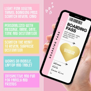 Biglietto gratta e vinci con carta d'imbarco - Invito a sorpresa perfetto per compleanni, anniversari, Natale, San Valentino, laurea - Personalizzato