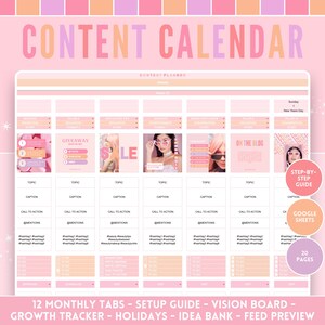 Social Media Content Planner - Organize and Boost Your Instagram Growth - Pastel Instagram Calendar for Google Sheets