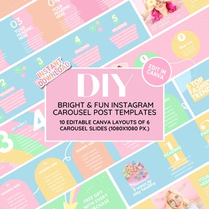 Joli carrousel Instagram pastel - Modèle de grille féminin et amusant pour un flux parfait - Thème lumineux et amusant