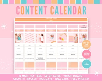 Social Media Content Planner - Organize and Boost Your Instagram Growth - Peach Instagram Calendar for Google Sheets