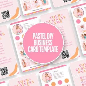 Modèle de carte de visite pastel - parfait pour les boutiques, la mode, la beauté, les salons de coiffure, les bijoux, les vêtements - Retouche sur Canva - Logo inclus