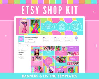 Kit de marca colorido para tu tienda de Etsy: Banners, íconos y plantillas de anuncios con colores alegres - Tema moderno y alegre para tienda Canva
