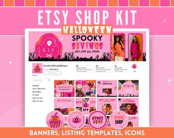 Halloween Etsy Shop Kit - Spooky Etsy Store Banners and Listing Templates - Fun Colorful Etsy Branding Kit - Edit in Canva