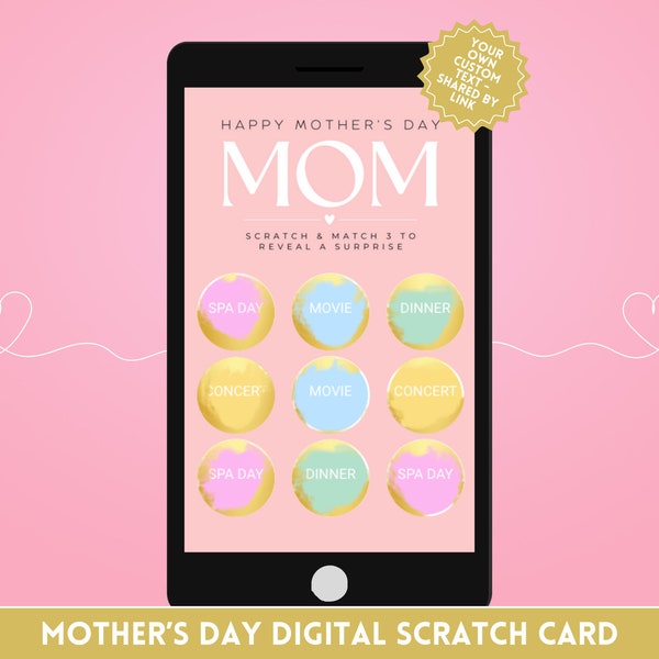 Mother's Day Digital Scratch Card - Mothers Day Gift Card - Personalized with your own gift choices