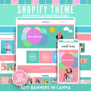 Cool Kids Shopify Theme - Banners & Logo Templates - Colorful Children Fashion eCommerce Boutique - Easy Setup Webdesign - Edit in Canva