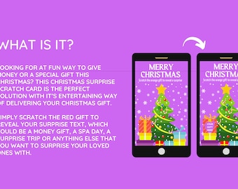 Personalised Foil Christmas Card, Surprise Reveal Scratch Off Ticket Custom Holiday Greeting With Scratch To Reveal Message Copy