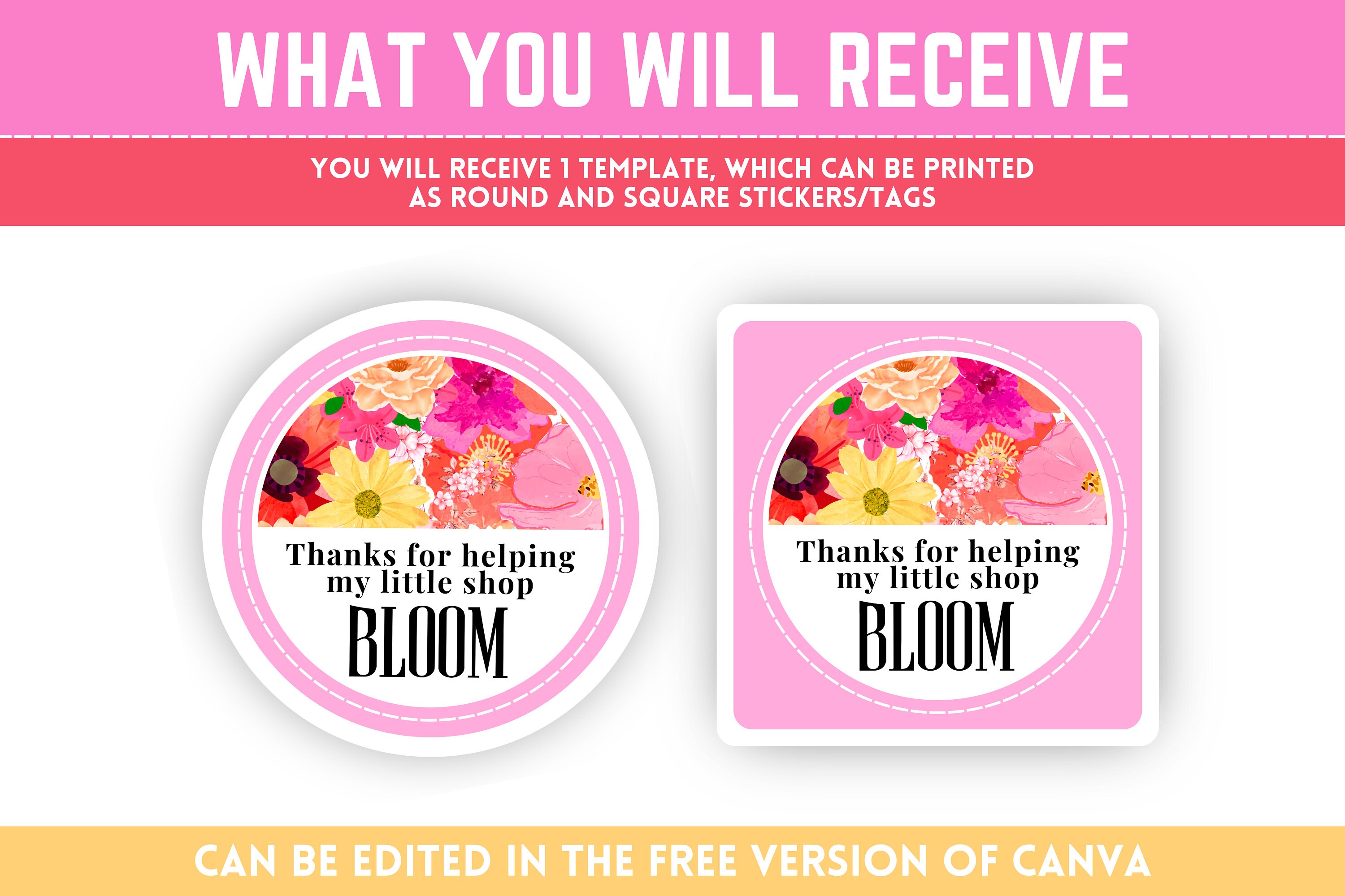 Flowers Thank You Sticker Template - Label Template for Fun Packaging ...