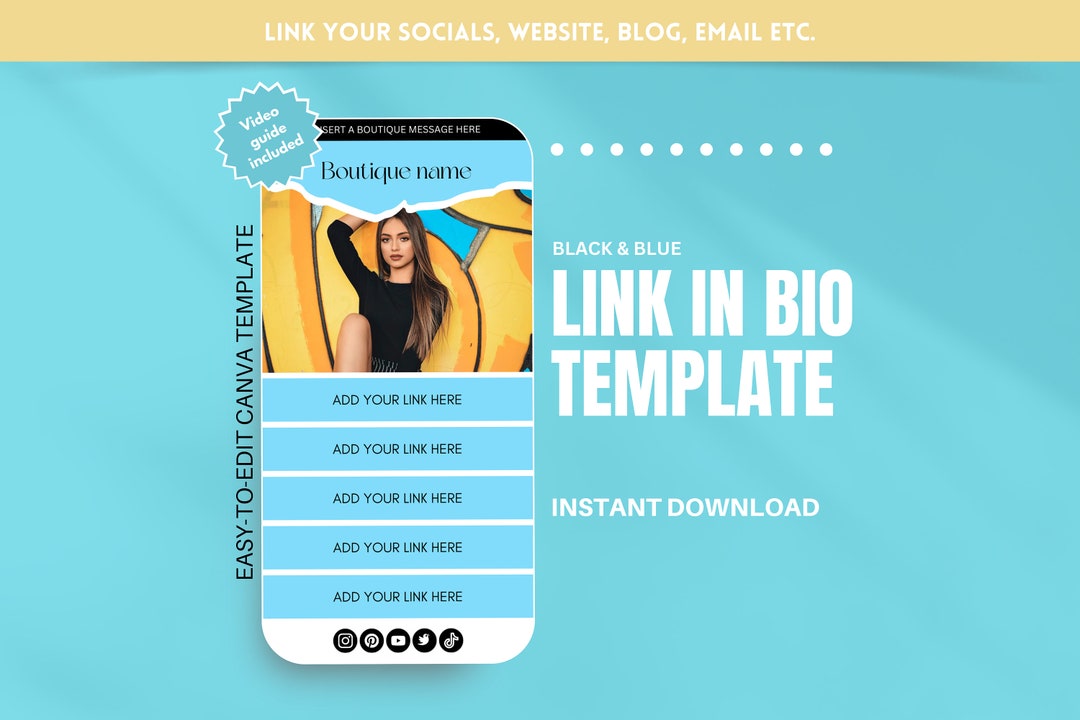 Link in Bio Template Black Blue Boutique Instagram Landing Etsy