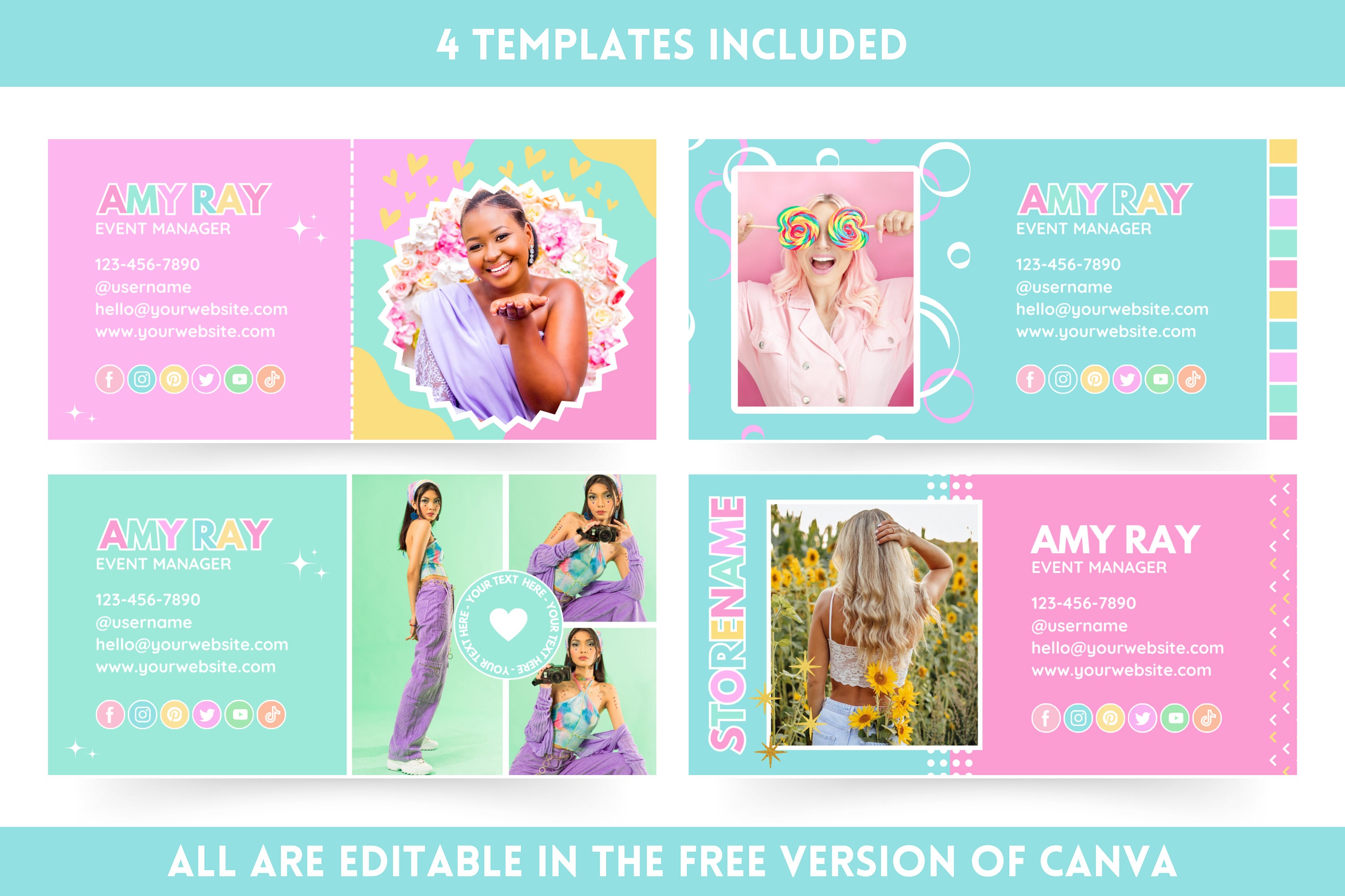 Fun Email Signature Set - Bundle of 4 Colorful Editable Email Templates ...