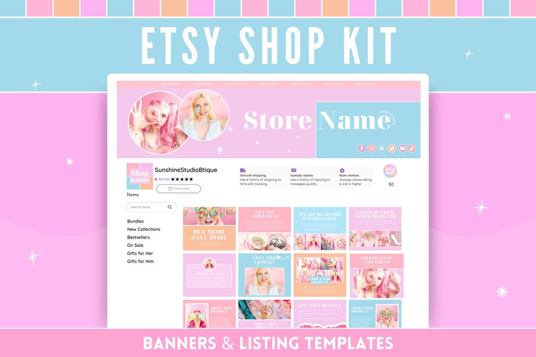 Etsy Shop Kit - Bright &amp; Fun Store Branding - Cute Colorful Cover ...