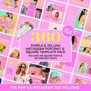 Instagram Portrait & Square Template Bundle: Cute Social Media Feed Perfect for Boutique, Clothing - Edit in Canva