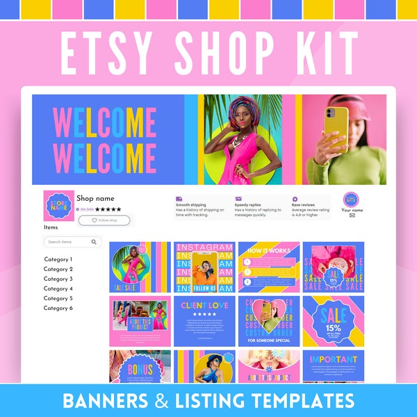 Vibrant Etsy Shop Kit: Colorful Banners, Listing Templates, Order  Receipte Banners and Icons - Easy edit in Canva