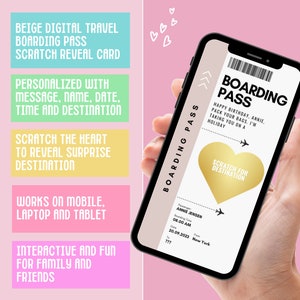 Carte d'embarquement à gratter - Faire-part de voyage surprise parfait pour un anniversaire, un anniversaire, Noël, la Saint-Valentin, l'obtention du diplôme - Personnalisé