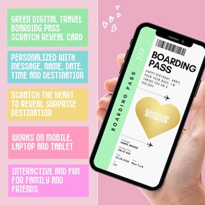 Biglietto gratta e vinci con carta d'imbarco - Invito a sorpresa perfetto per compleanni, anniversari, Natale, San Valentino ecc. - Personalizzato