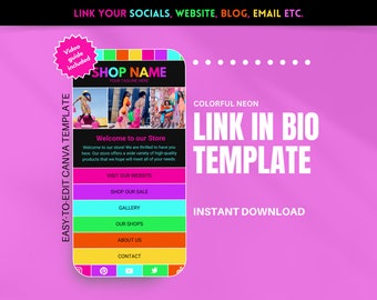 Neon Link in Bio Template - Small Business Canva Website - Boutique Instagram Landing Page - Beauty, Schmuck, Fashion, eKommerce