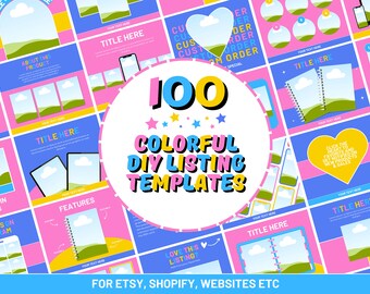 100 Etsy Listing Mockup Templates for Digital and Physical Products - Colorful Templates Perfect for Most Product Niches - Edit in Canva