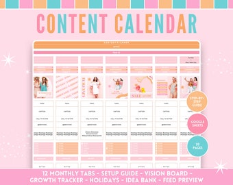 Social Media Content Planner - Organize and Boost Your Instagram Growth - Peach Instagram Calendar for Google Sheets