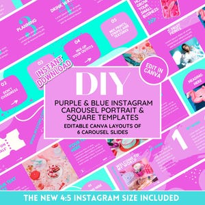 Instagram Carousel Template - Create Stunning, Seamless and Engaging Colorful Posts - Edit in Canva - Neon Purple & Blue Theme