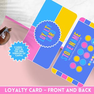 Modèle coloré de carte de fidélité - carte de poinçonnage client - édition sur Canva - téléchargement immédiat
