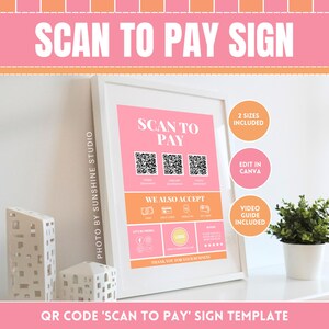 Placa de código QR para pagamento fácil - Exiba seu código QR e siga-nos nas redes sociais - Edite no Canva para imprimir e usar como forma de pagamento.