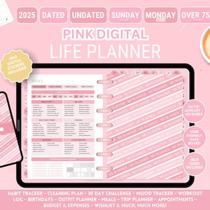 Pink Life Digitaler Planer Perfekt für Goodnotes & Notability - Verlinkt, datiert und undatiert + 2025, Sonntag und Montag Start