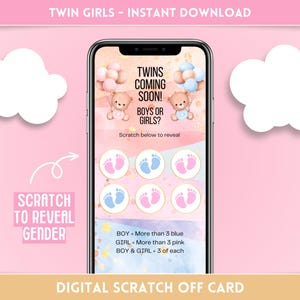 Carte numérique à gratter : le sexe des filles jumelles : faire-part téléchargement immédiat