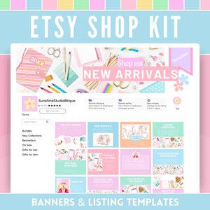 Kit negozio Etsy - Crafter, Planner, branding di negozi di cancelleria - Banner di copertina, modelli di inserzioni e icone - Modifica in Canva - Download digitale