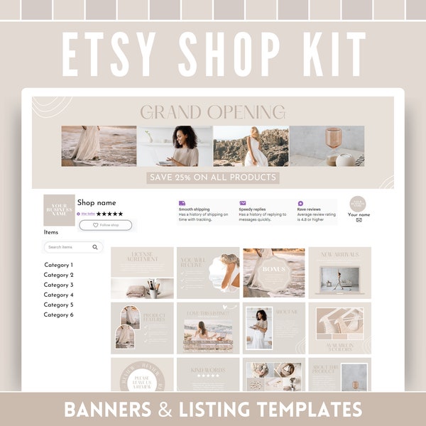 Etsy Shop Kit | Banner Kit | Etsy Shop Branding Kit | Etsy Shop Kit Aesthetic | Etsy Banner | Shop Banner | Branding Kit | Etsy Shop | Beige