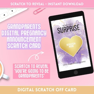Biglietto da grattare con rivelazione della gravidanza dei nonni - Annuncio divertente e unico - Simpatico bambino a sorpresa in arrivo - Download istantaneo