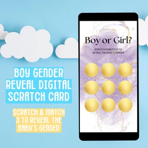 Carte numérique à gratter « Gender Reveal » pour GARÇONS : annonce téléchargement immédiat - Match 3 pour gagner !