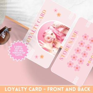 Modèle de carte de fidélité rose et pêche - carte de poinçonnage client - édition Canva - téléchargement immédiat