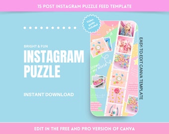 Bright Pastel Instagram Puzzle Grid: Seamless Feed for Jewelry, Fashion, Beauty, Coach, Blogger & Small Business Owners - Easy Edit in Canva