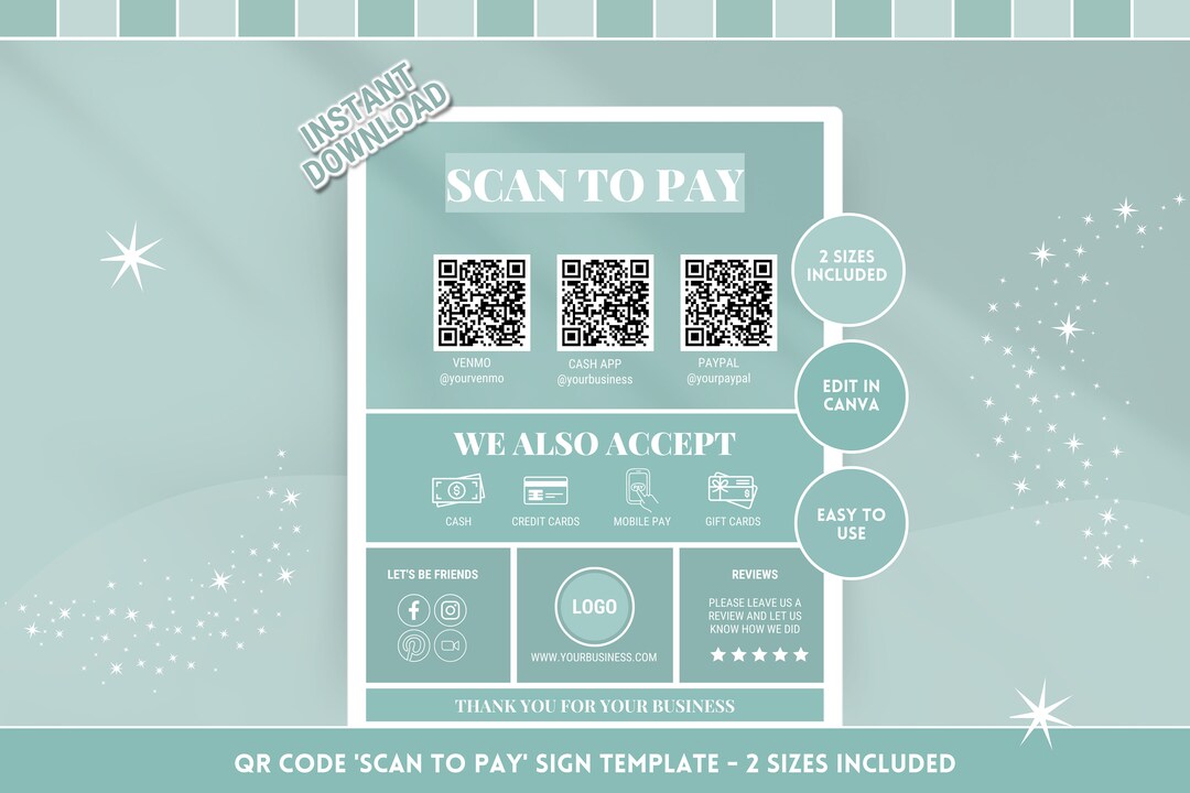 Scan to Pay Template QR Code Sign Easy Payment & Follow Us on Social ...